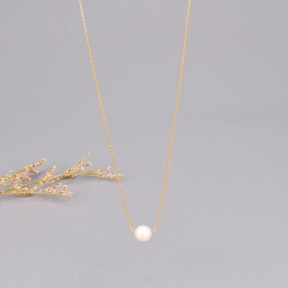 New Sterling Silver Floating Freshwater Pearl Necklace Dainty Single Pearl Gift - Picture 6 of 6